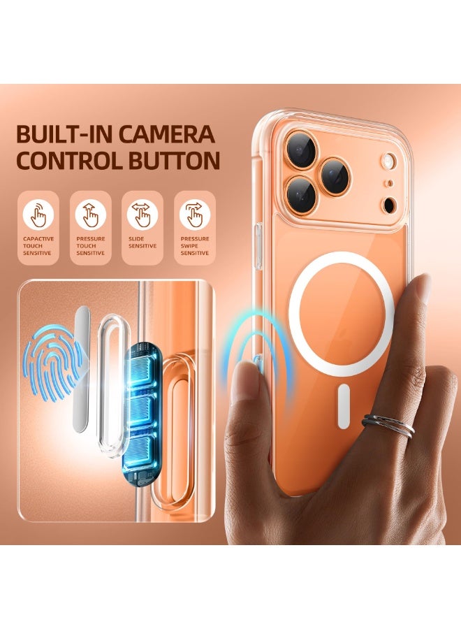 بيرفي جراب لآيفون 17 برو، متوافق مع ماج سيف، مع واقي شاشة زجاج مقوّى 9H مدمج وحماية للكاميرا، جراب شفاف مقاوم للصدمات بحماية كاملة للجسم لهاتف 17 برو مقاس 6.3 بوصة، شفاف - Image 3